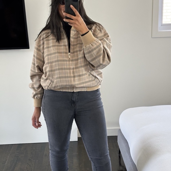 Valentino Jacket Bomber Beige Plaid Wool *VINTAGE* Logo V 100% Authentic - Picture 5 of 15